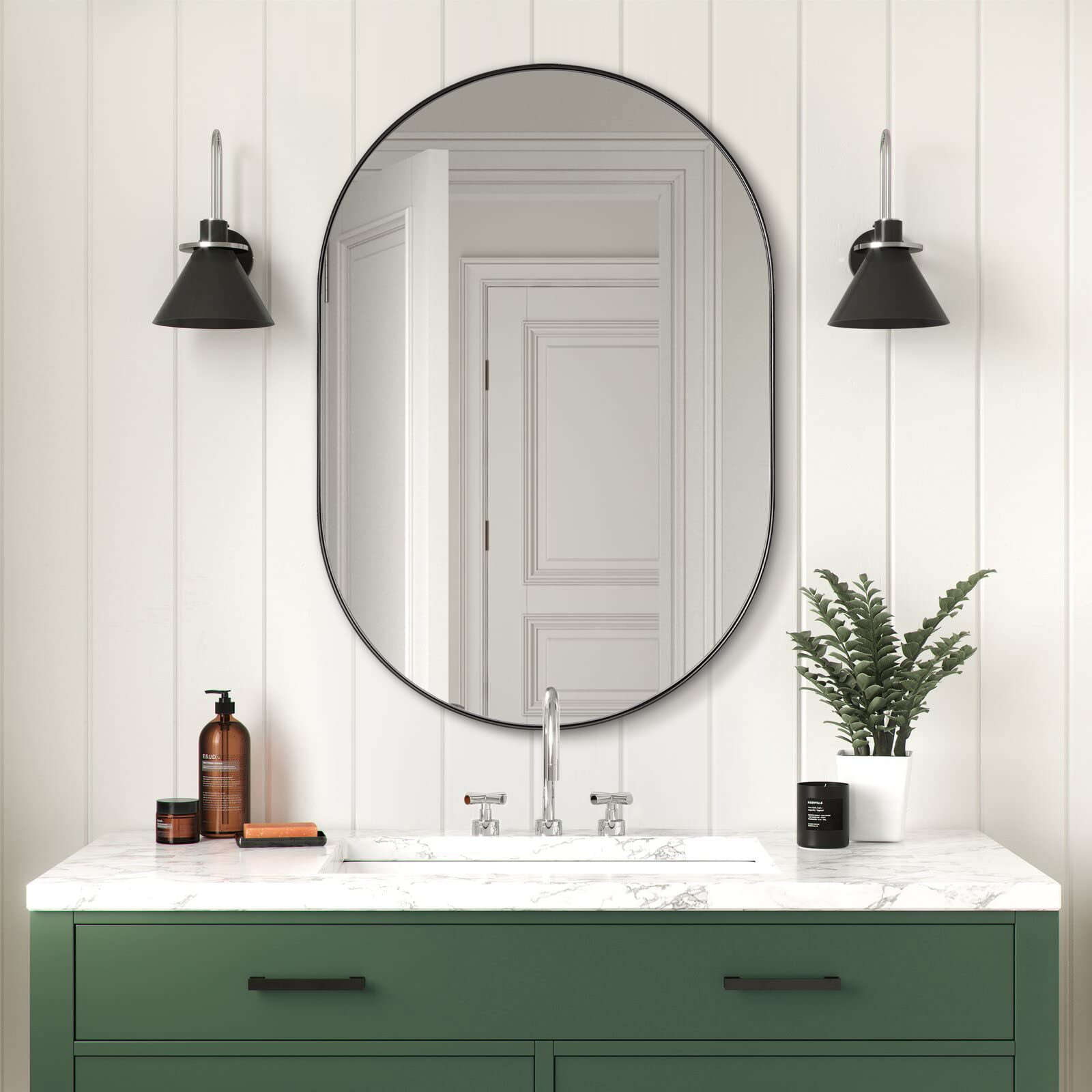 ANDY STAR Black Oval Mirror,24x36x1 Bathroom Mirror in Stainless Steel Metal Frame - Walmart.com