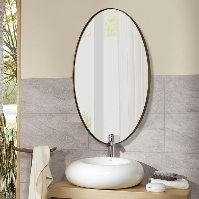 ANDY STAR Broze Bathroom Mirror, 24x32" Brushed Bronze Metal Oval Wall