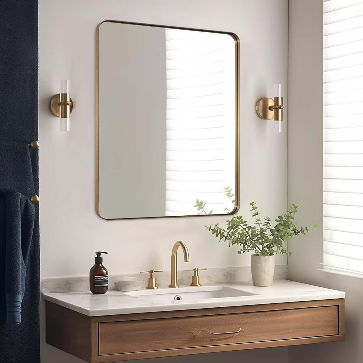 ANDY STAR Gold Bathroom Mirror, 30x36 Brushed Brass Rectangle Mirror ...