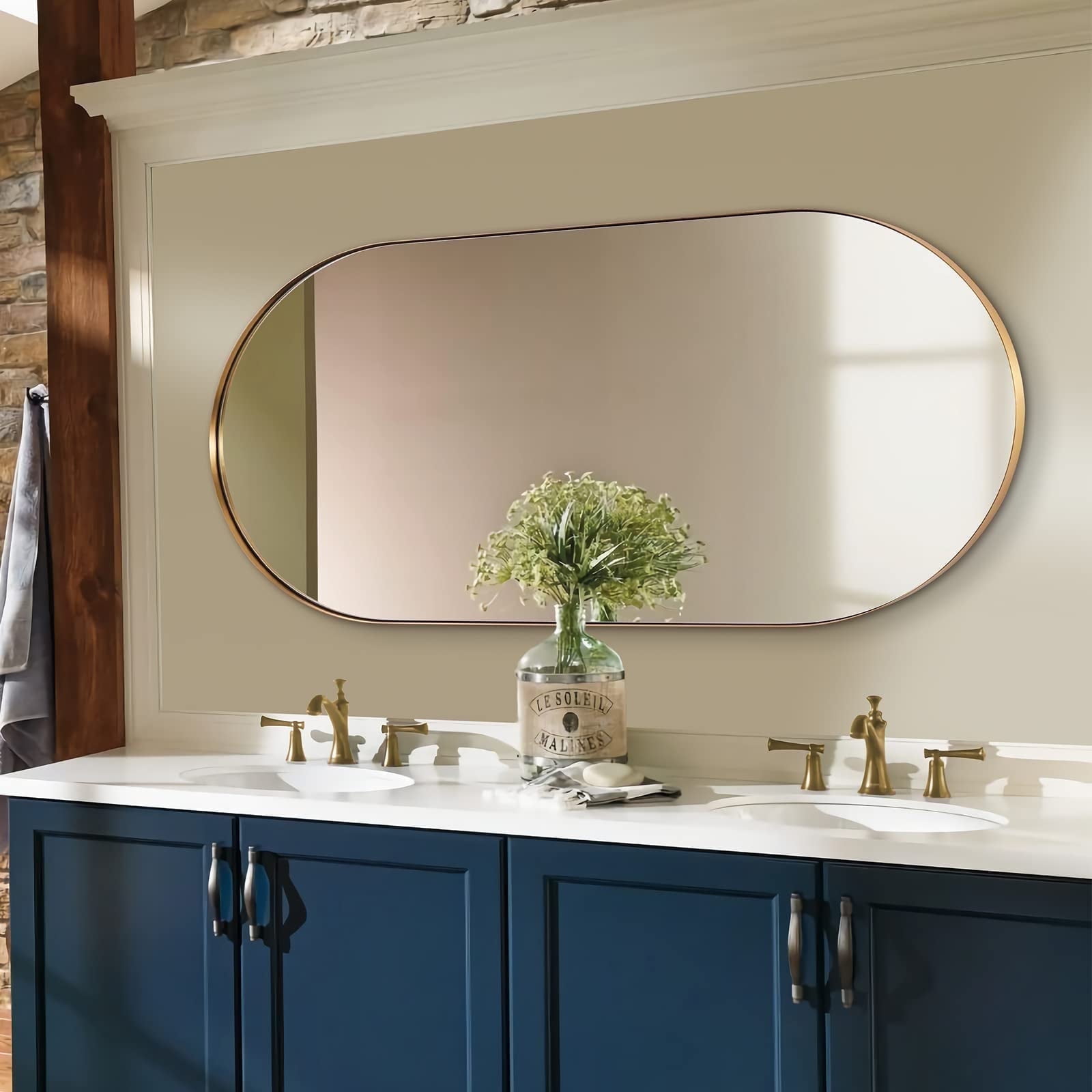 ANDY STAR Gold Bathroom Mirror 60 x 30 Inch, Large Oval Mirror for — free download