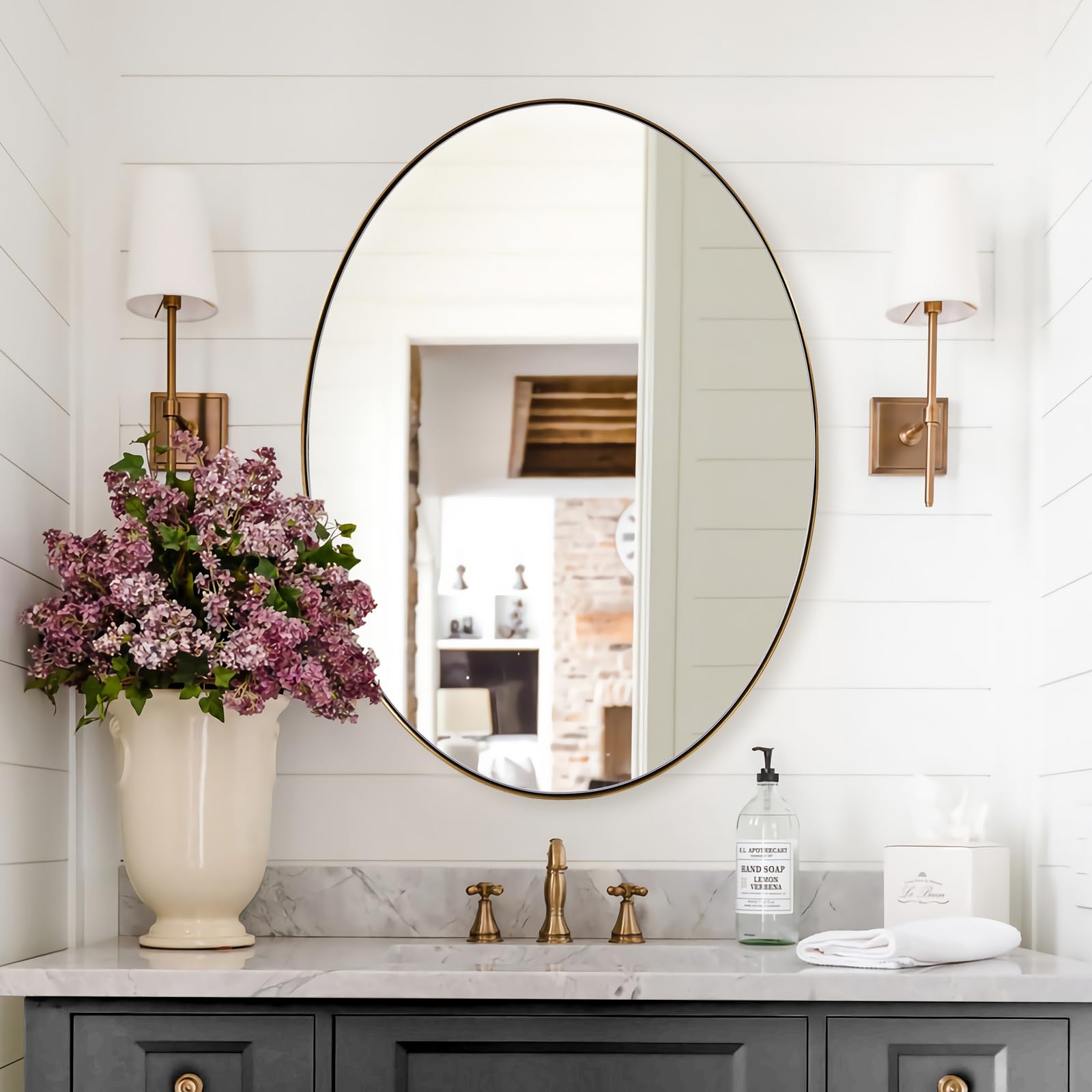 ANDY STAR Gold Oval Mirrors for Bathroom, 24x32" Brushed Gold Metal