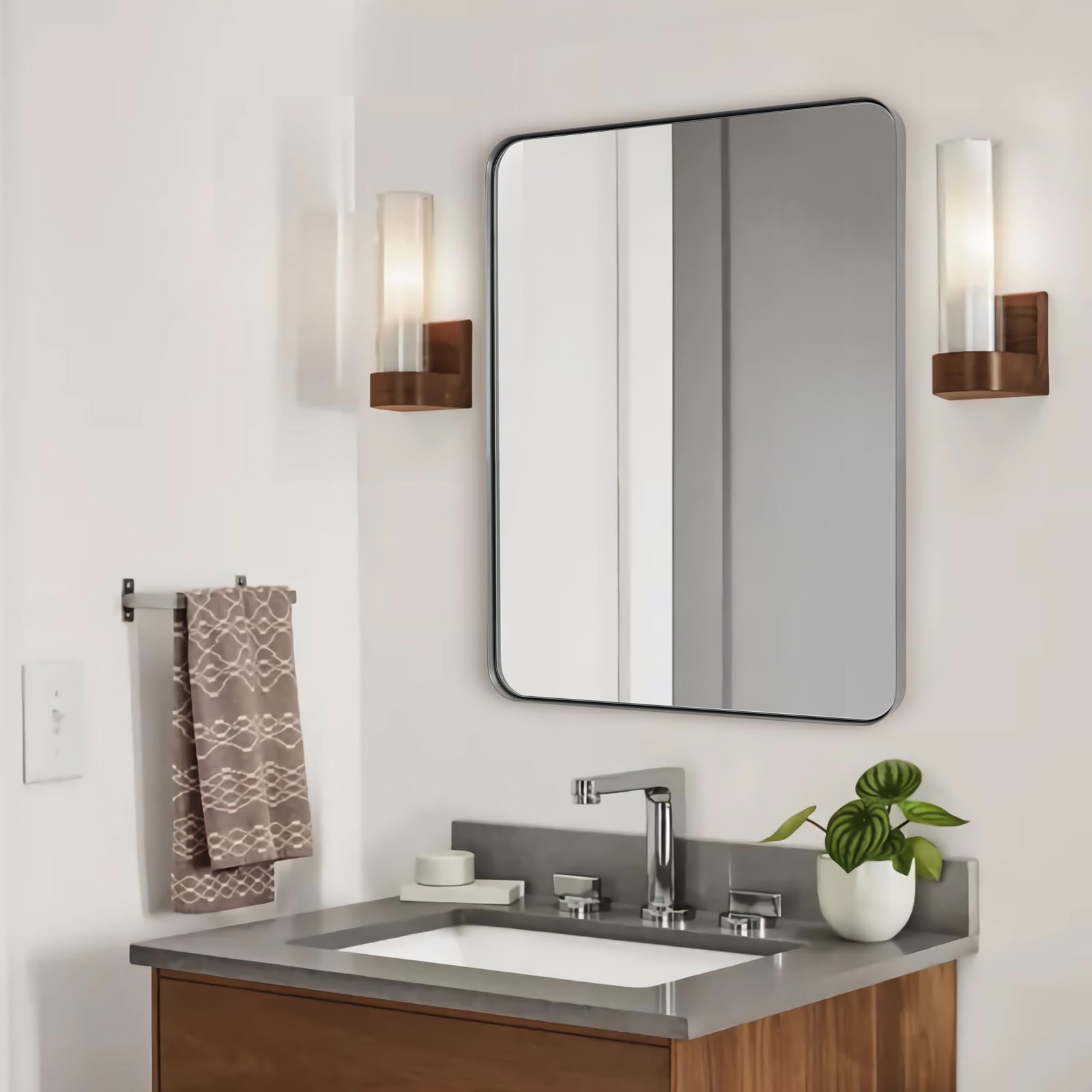 ANDY STAR Grey Bathroom Mirror for Wall, 24"x40" Rounded Rectangle