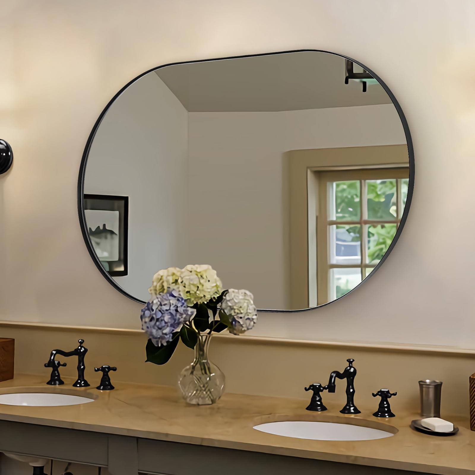 ANDY STAR Oval Bathroom Mirrors, 30x48" Double Vanity Mirror, Black