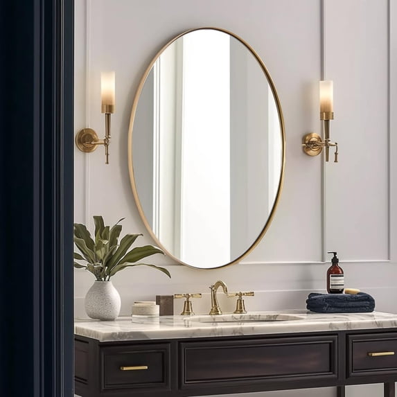 ANDY STAR Oval Gold Mirror, 20"x28" Brushed Gold Oval Mirror for Bathroom, Oval Wall Mirror for Btahroom Gold Vanity Mirror in Stainless Steel Frame Wall Mount Horizontal or Vertical