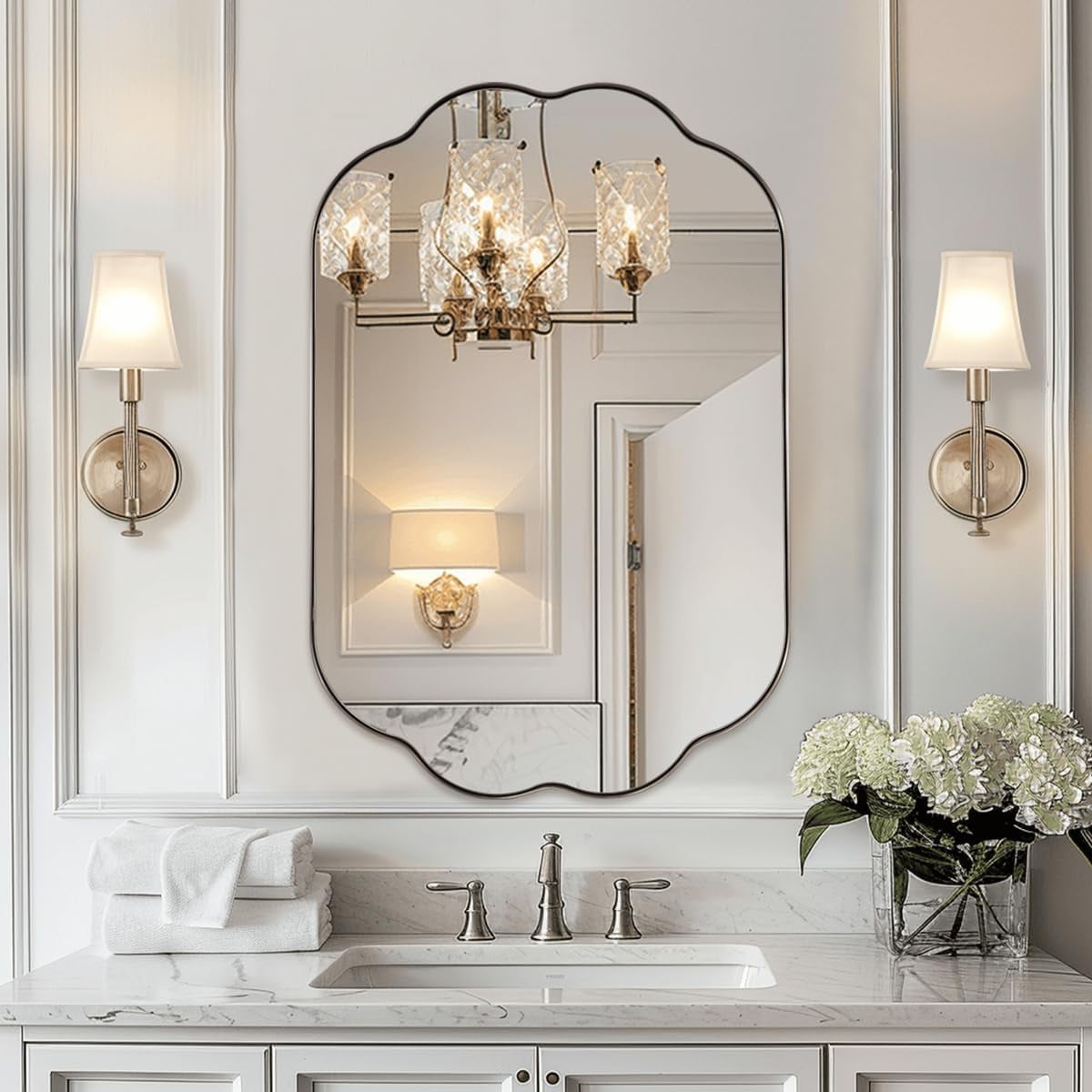 ANDY STAR Arched Mirror, Black Bathroom Mirror In Stainless Steel Metal Frame, Arch Top Rounded Corner 1 Inch Deep Set Design Wall Mount Hangs Vertical