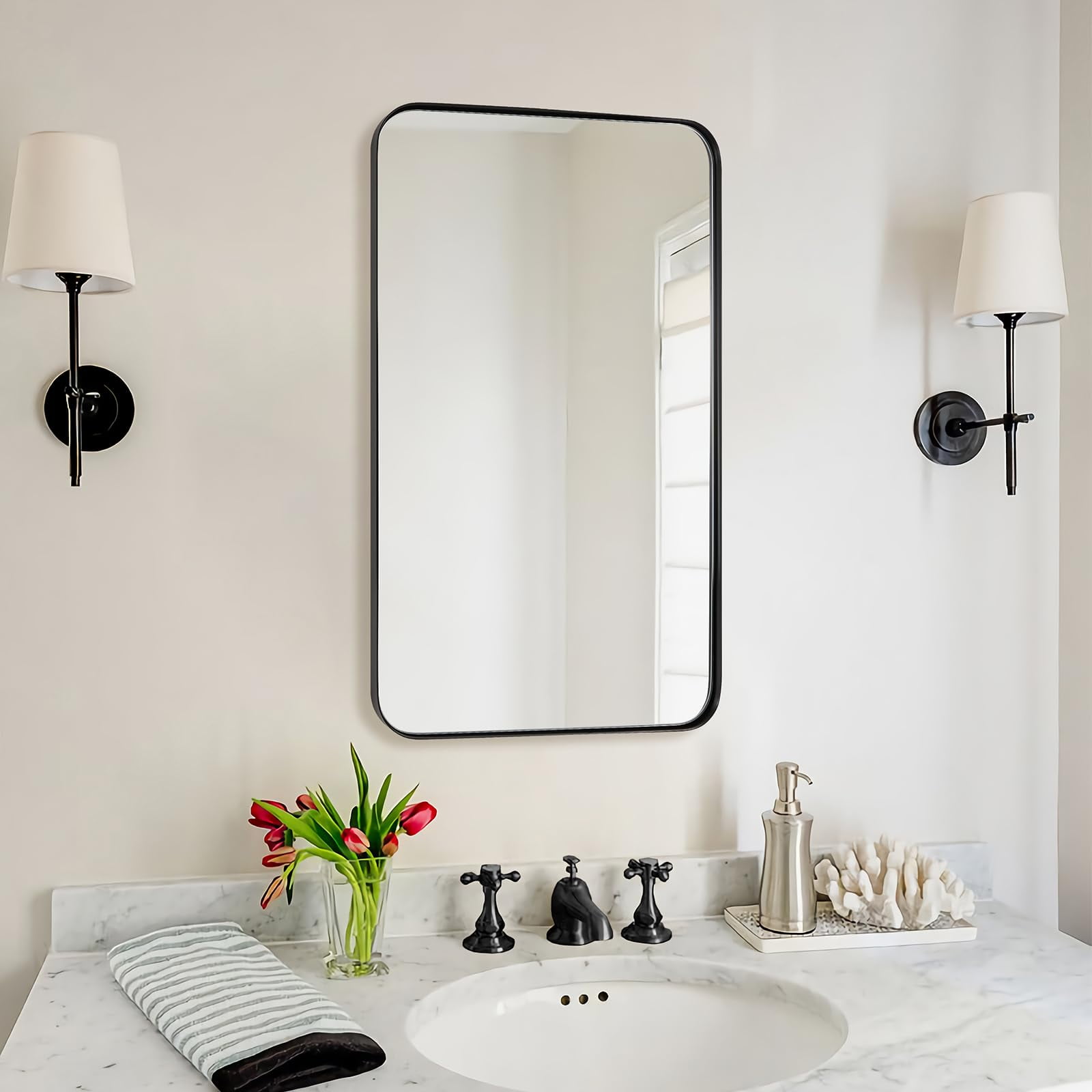 28x20 inch Wall Mirror, Aluminum Mirror with Rectangle Brushed