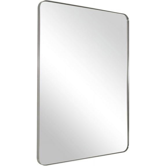 ANDY STAR Wall Mirror Brushed Nickel for Bathroom, 24x36x1 Rounded Rectangle Mirror with Stainless Steel Silver Metal Frame, Modern Bathroom Vanity Mirror