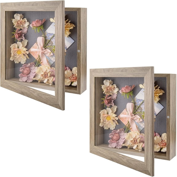 ANDYYOUTING 11x11 Shadow Box Frame, 2-inch Depth Display Case for Collages, Mementos, 2 Pack Light Brown