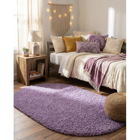 ANDYYOUTING 3'1"x5'3" Lilac Oval Shag Rug - Plush, Cozy, Stain Resistant for Kids Room, Nursery & Playroom
