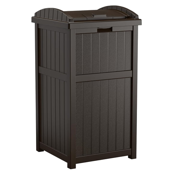 ANDYYOUTING 33 Gal Resin Wicker Outdoor Trash Can w/ Secure Lid for Patio, Deck, Backyard - Java Brown