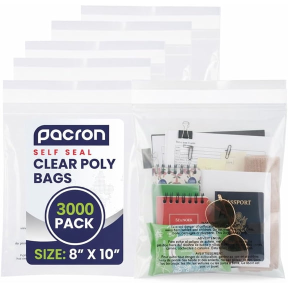 ANDYYOUTING 8x10" Clear Self-Seal Poly Bags, 3000-Pack, Suffocation Warning, for Apparel, Photos, FBA Shipping, E-commerce