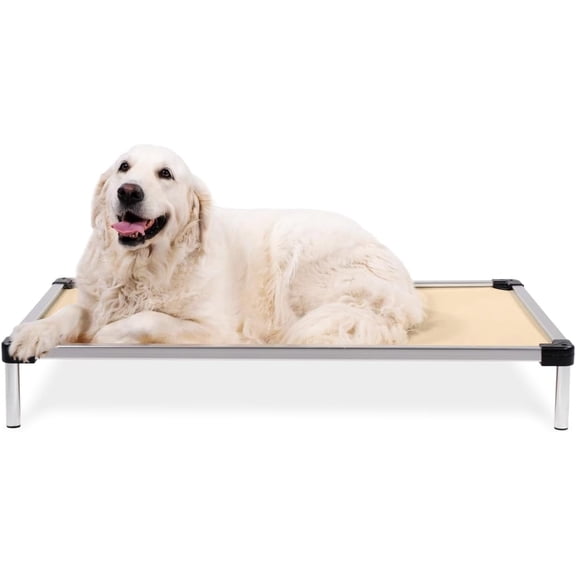 ANDYYOUTING Chew Proof Elevated Dog Bed for Aggressive Chewers - Indestructible Ripstop Fabric, Pre-Assembled, Large, Sandstone