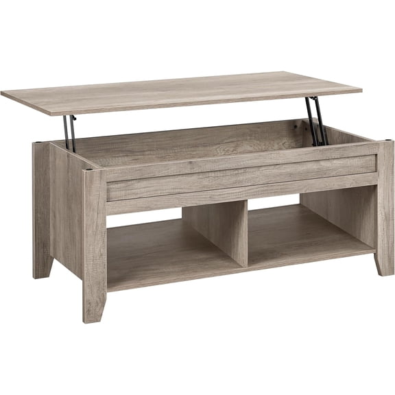 ANDYYOUTING Lift Top Coffee Table w/Hidden Storage & 2 Open Shelves, Pop-Up Center Table for Living Room, 47.5" L, Gray
