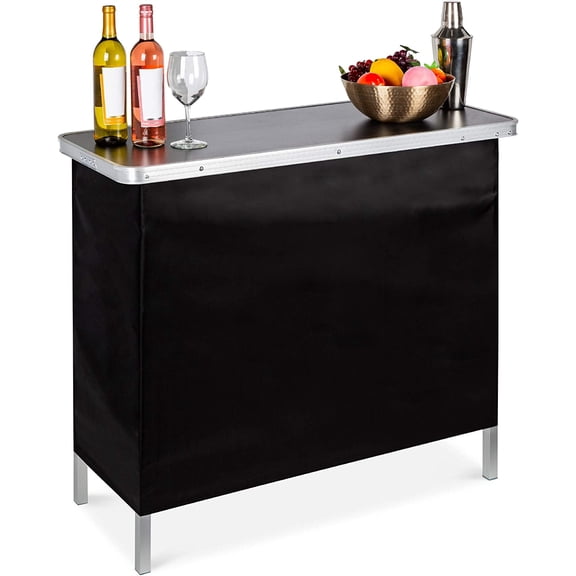 ANDYYOUTING Portable Pop-Up Bar Table w/Carrying Case, Storage Shelf, Removable Skirt for Indoor/Outdoor Party, Picnic, Tailgate