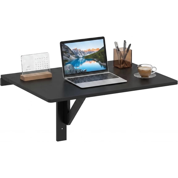 ANDYYOUTING Wall Mounted Folding Desk, 31.5" Floating Laptop Table, Space-Saving Drop Leaf Wall Desk for Study, Bedroom, Laundry (Black)