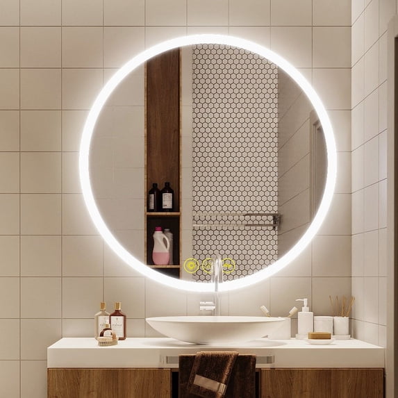 ANE002-Brio Lighting-SmartReflect - LED Round Anti-Fog Frameless Large Bathroom Vanity Mirror-28 Inches Tall and 28 Inches Wide