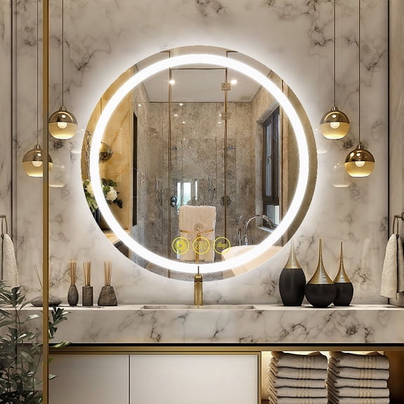 ANE008-Brio Lighting-SmartShine - 6400K LED Round Anti-Fog Backlit Bathroom Vanity Mirror-36 Inches Tall and 36 Inches Wide