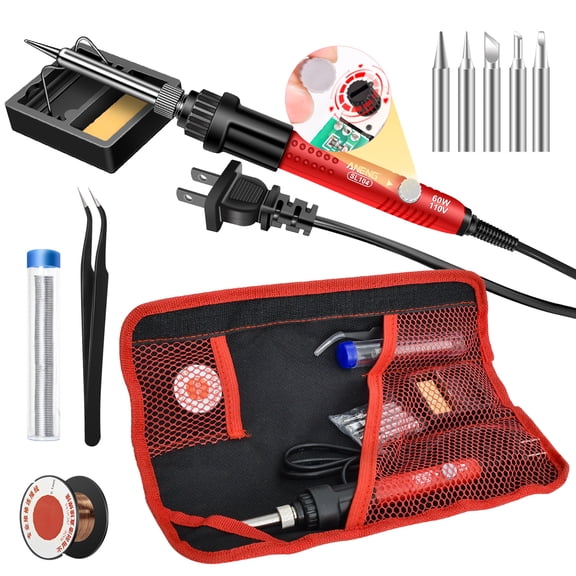 ANENG 60W Adjustable Heat Soldering Tool Kit, Compact 12-in-1 Welding Gun Set with 5 Tips, Solder Tube, Stand, Sponge & Tweezers for Electronics Fix, Metal Craft & Circuit Projects
