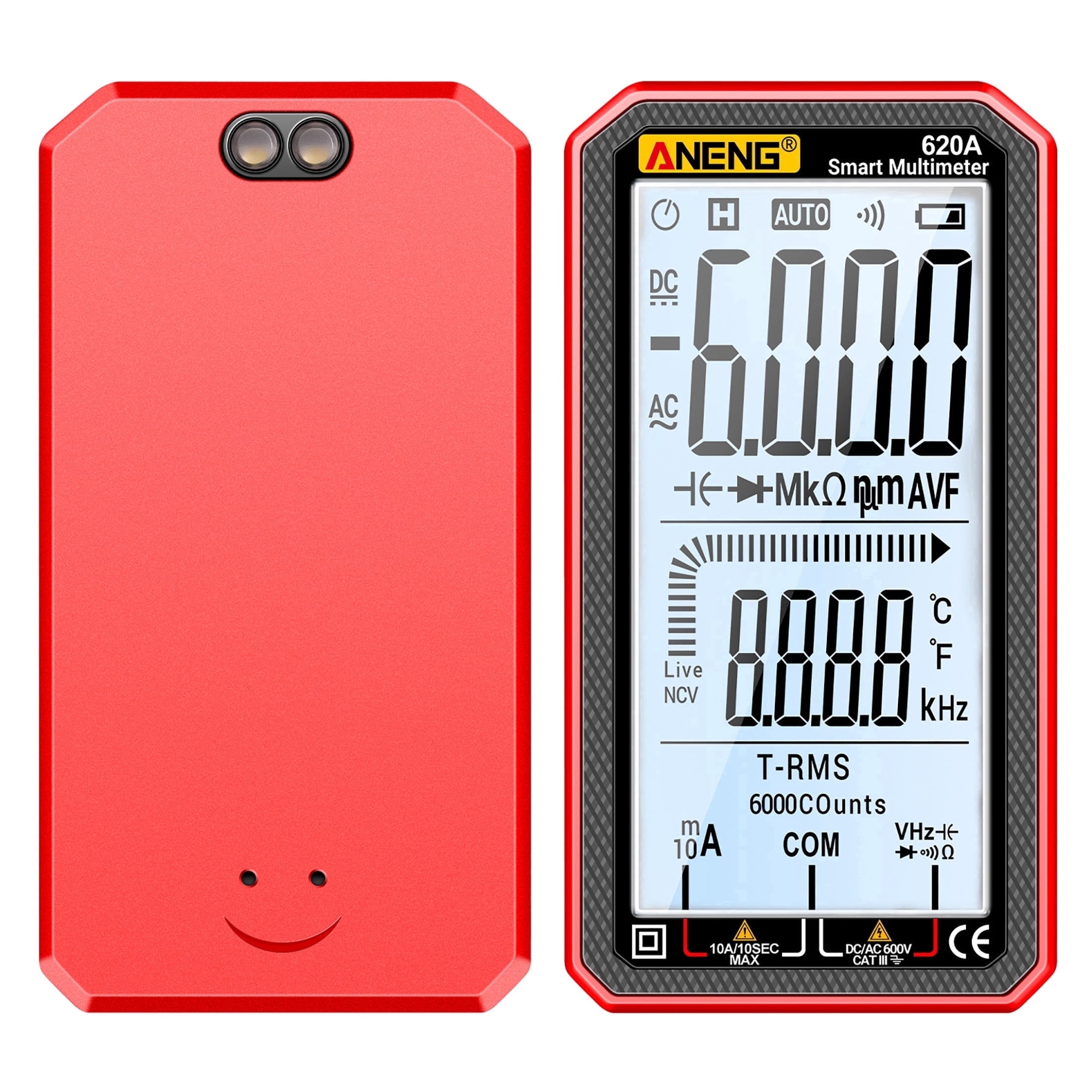 ANENG 620A Smart Digital Multimeter 6000 Counts True RMS, NCV, AC/DC Voltage/Current, Resistance/Capacitance/Temperature Tester with Flashlight