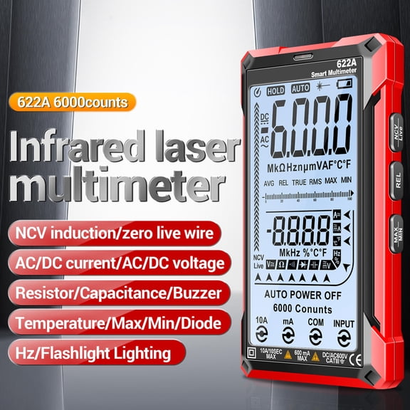 ANENG 622A Digital Multimeter Tester Smart Touch Auto-Ranging 6000 Counts Anti-burning Voltmeter Advanced Configuration 21-Piece (146mm / 5.75 inches)