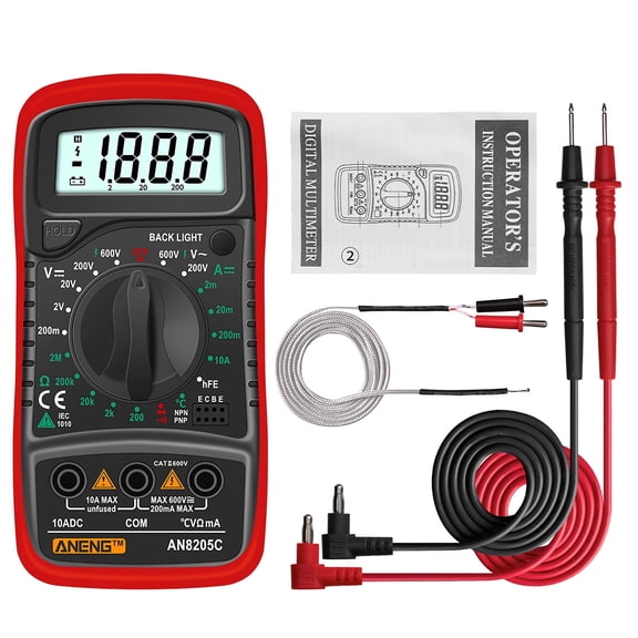 ANENG AN8205C Handheld Digital Multimeter, AC/DC Voltage Current Resistance Tester for Electrical Work, Clear Display, Outdoor Use