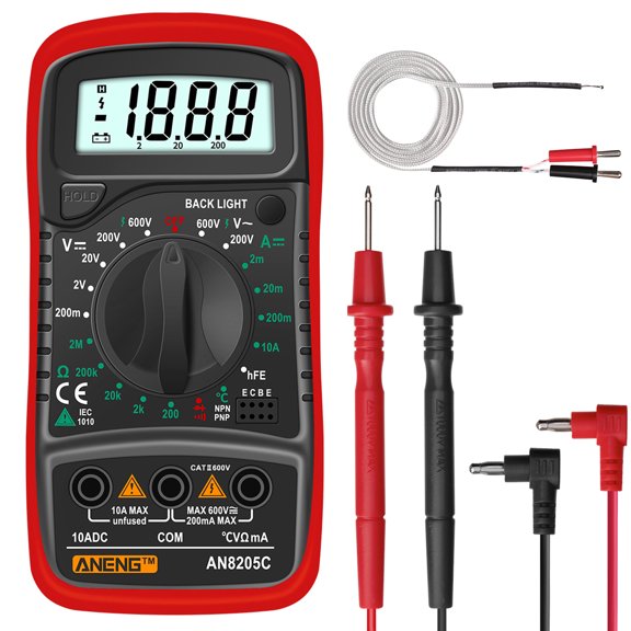 ANENG AN8205C Handheld Digital Multimeter, AC/DC Voltage Current Resistance Tester for Electrical Work, Clear Display, Outdoor Use