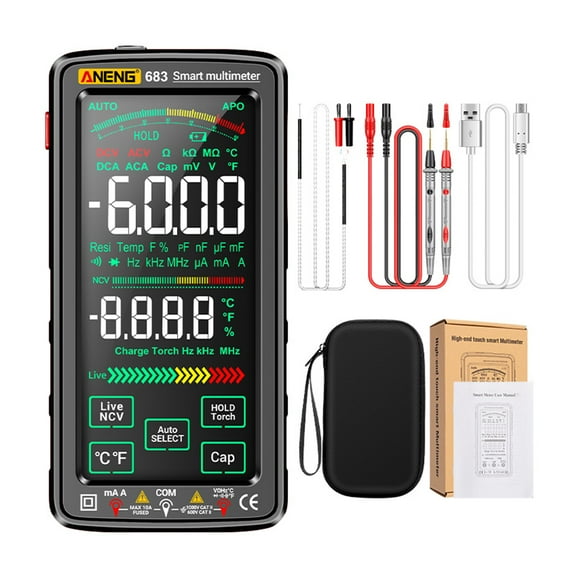 ANENG Digital Multimeter 6000 Counts Large Screen with Flashlight VA Reverse Display Smart Burn NCV Tester for Voltage Current Resistance Capacitance Temperature