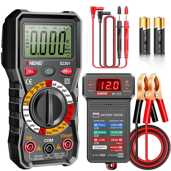 ANENG Digital Multimeter with Car Battery Tester,12V Digital Automotive Batteries Tester,Measures Voltage,Current,Resistance,Continuity,Diodes,Voltage Indicator for Truck Motorcycle Electrical Tools