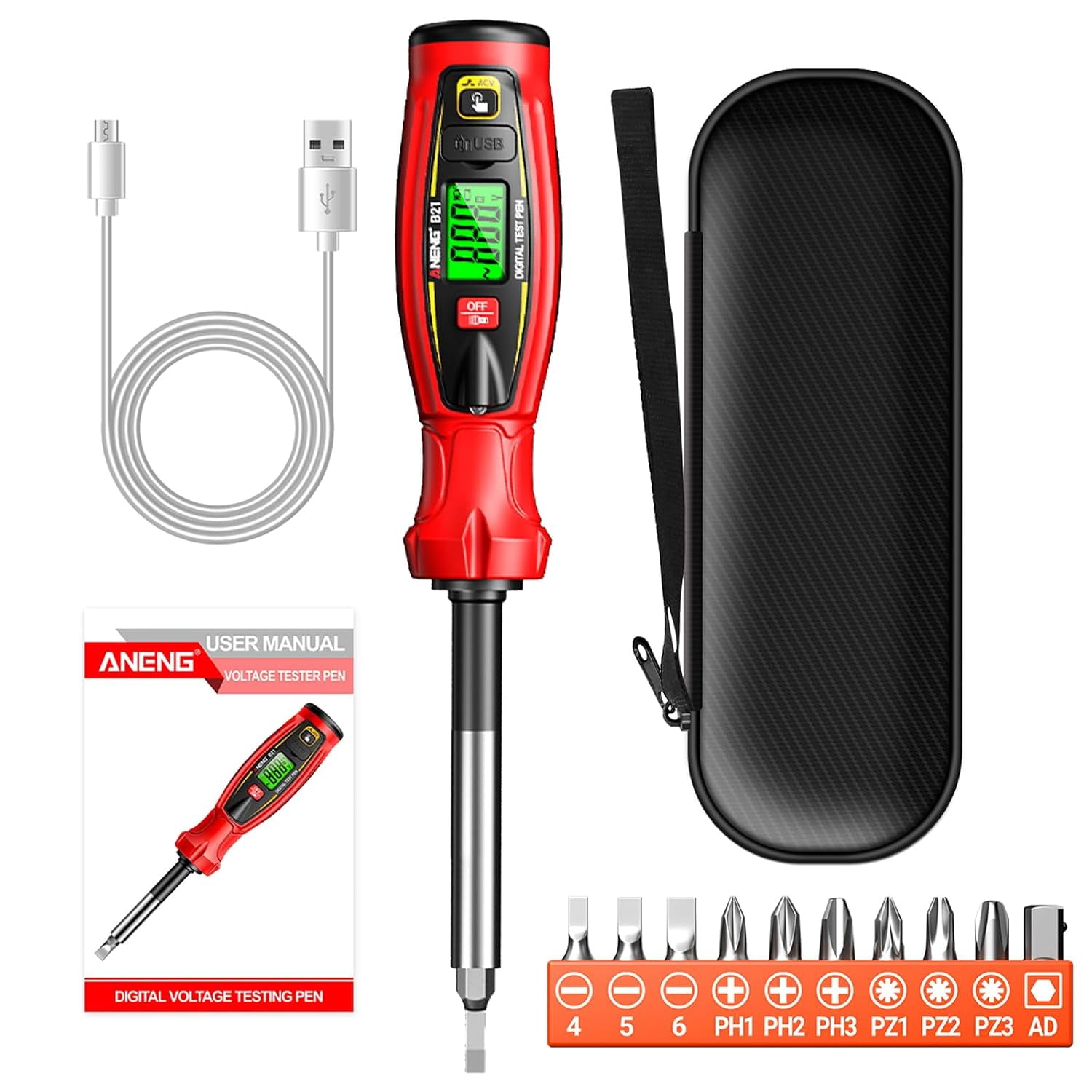Volt Tester Machine ANENG Digital Voltage Tester Pen,Rechargeable Non-Contact AC Voltage ...