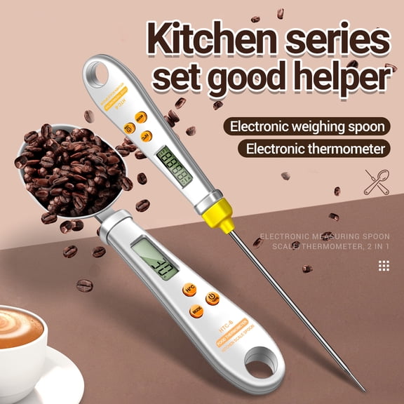 ANENG HTC-6 Multifunctional Digital Display 2-in-1 Electronic Kitchen Scale Measuring Spoon and Food Thermometer Needle White Battery Powered Built-in LCD Screen