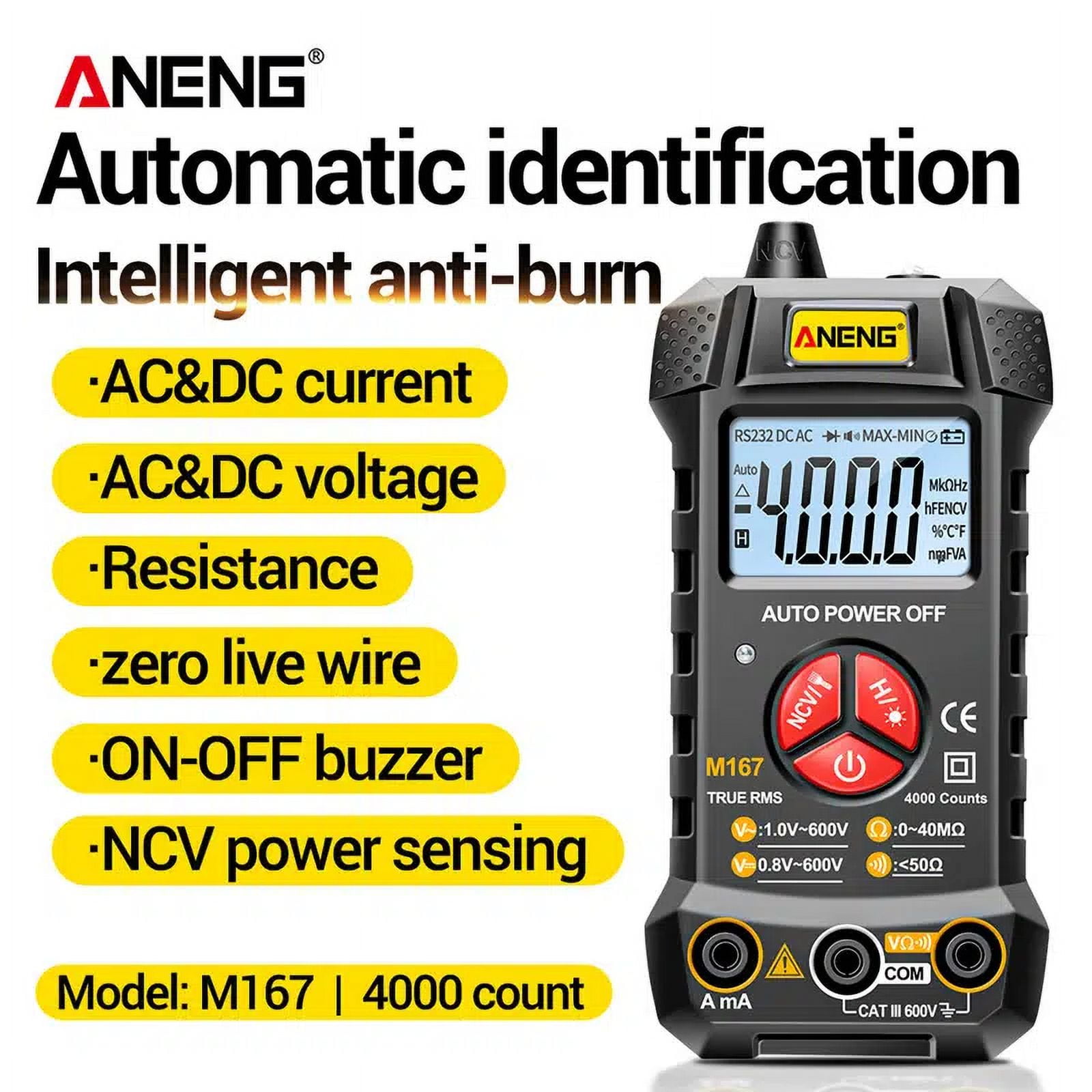 Mestek Digital Multimeter Pen Type Tester AC/DC 600V Voltage Resistance  Live Wire Auto Range 4000counts NCV True-RMS Multimetro