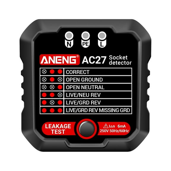 ANENG Outlet Tester 250V Fast Detection Socket Tester Receptacle Detector Leakage Plug Polarity Ground Line Automatic Electric Circuit Polarity Voltage Detector