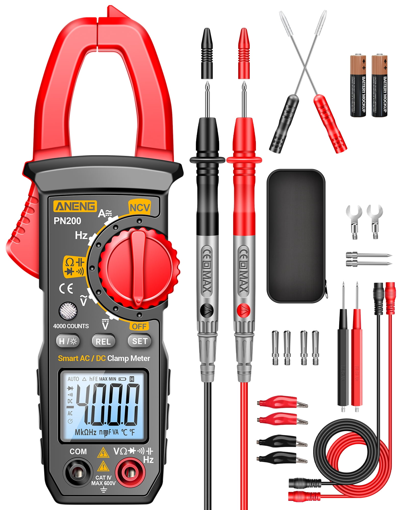 ANENG PN200 Clamp Meter Multimeter Tester with AC/DC Current,AC/DC Voltage, NCV Amp Ohm Volt 4000 Counts Meter Measures Capacitance, Resistance, Diodes, Continuity Frequency Backlight Electric Tools