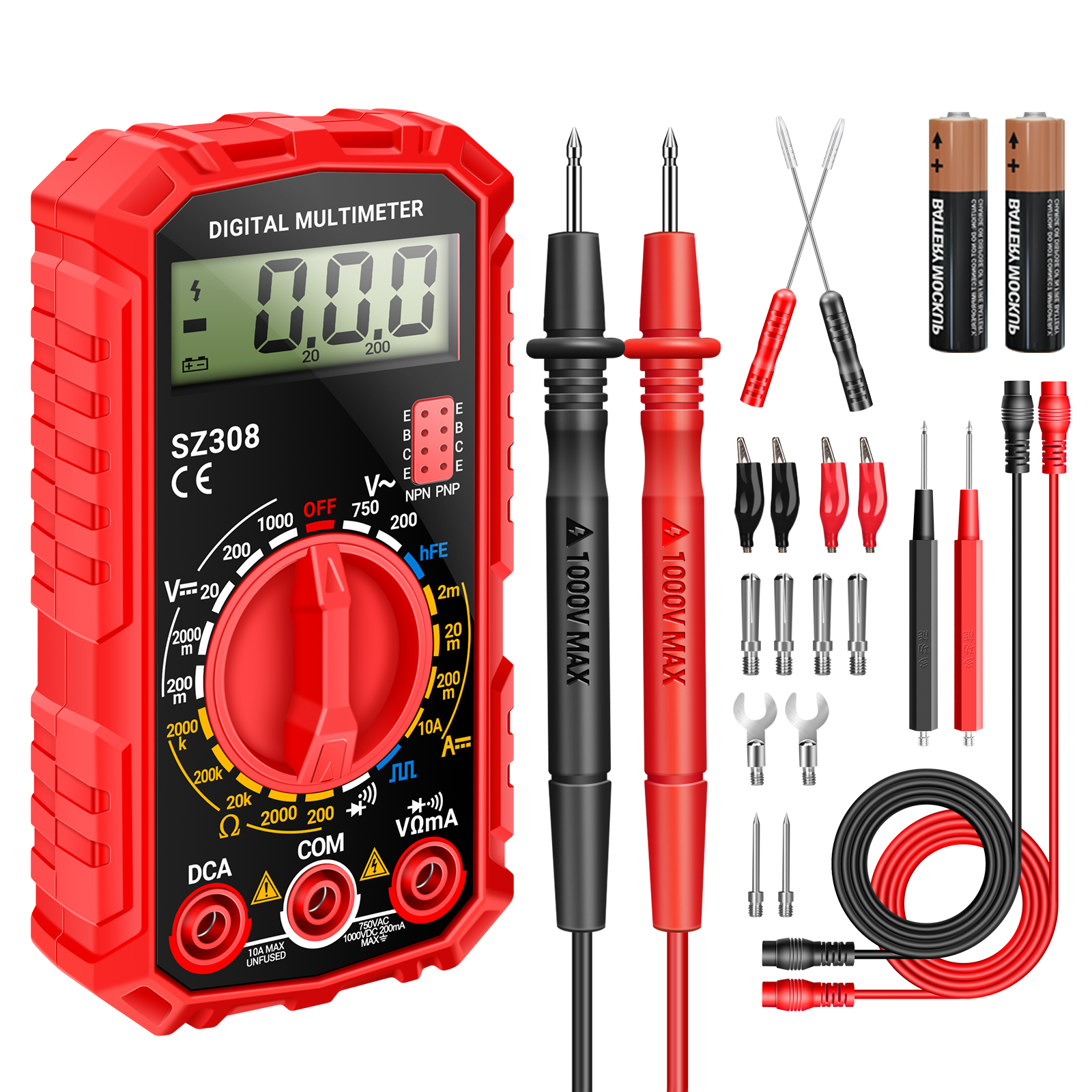 ANENG SZ308 Digital Multimeter,Dc AC Voltmeter Ensure VoltageCurrent,Rsistance,Electric Tools for Househould Outlet,Automotive Battery Test(Red)