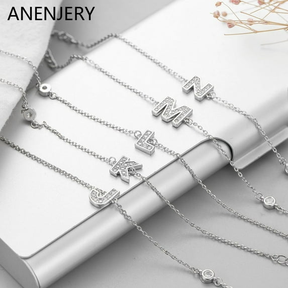 ANENJERY Silver Color 26 Alphabet Letter Charm Bracelet Initial Zircon Bracelet For Women Jewelry Adjustable S-B312