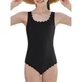 thumbnail image 1 of ANFERRY Girls One Piece Swimsuits Removable Pads Adjustable Strap Swimwear Scalloped Ribbed Teen Bathing Suit 7-16 Years, 1 of 7