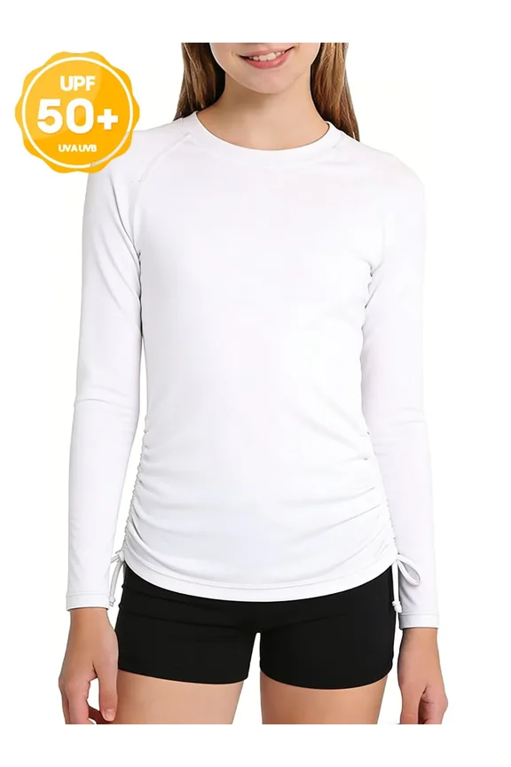 Girls Rash Guard Long Sleeve UPF50+ Sun Protection Swim Top Outdoor Athletic Shirts,Sizes 7-16