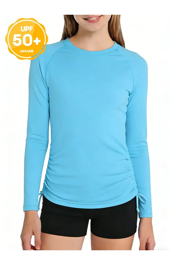 Girls Rash Guard Long Sleeve UPF50+ Sun Protection Swim Top Outdoor Athletic Shirts,Sizes 7-16