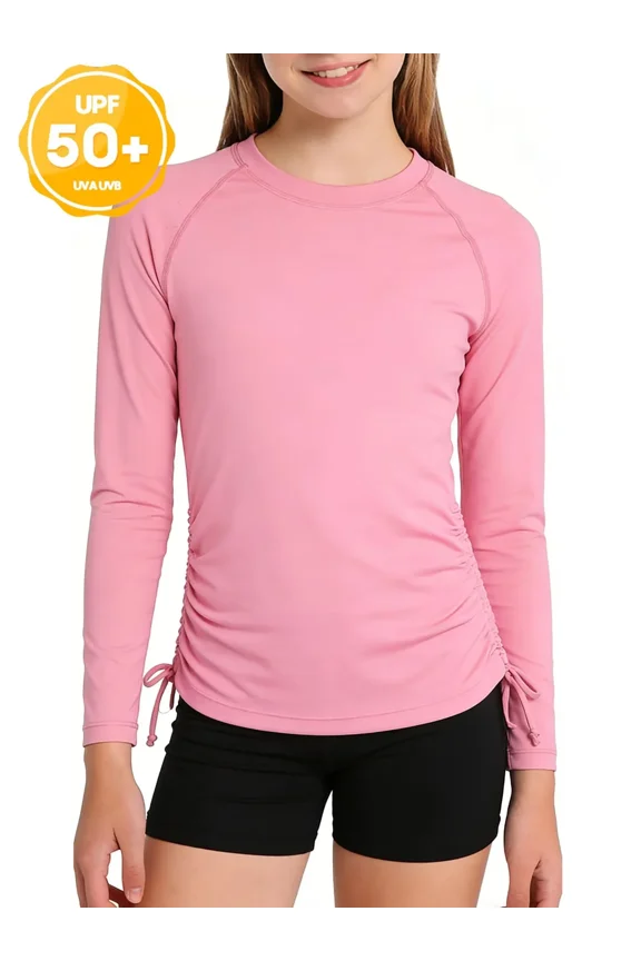 Girls Rash Guard Long Sleeve UPF50+ Sun Protection Swim Top Outdoor Athletic Shirts,Sizes 7-16