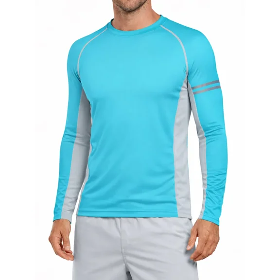 ANFERRY Men Swim Shirts Quick Dry UPF50+ Sun Protection Athletic Rash Guards Long Sleeve Color Block Swimwear