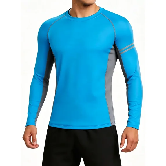 ANFERRY Men Swim Shirts Quick Dry UPF50+ Sun Protection Athletic Rash Guards Long Sleeve Color Block Swimwear