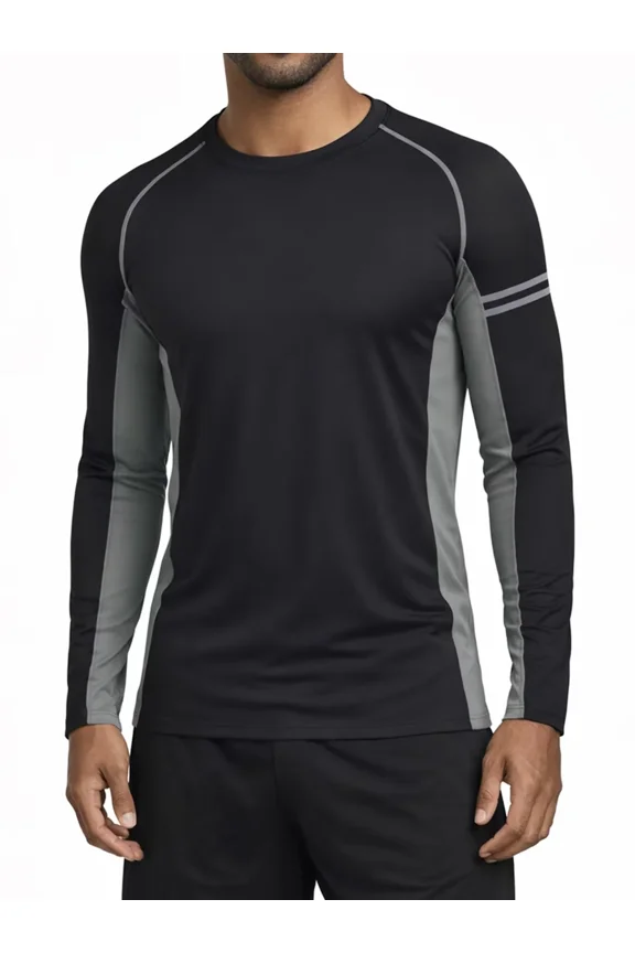 Men Swim Shirts Quick Dry UPF50+ Sun Protection Athletic Rash Guards Long Sleeve Color Block Swimwear