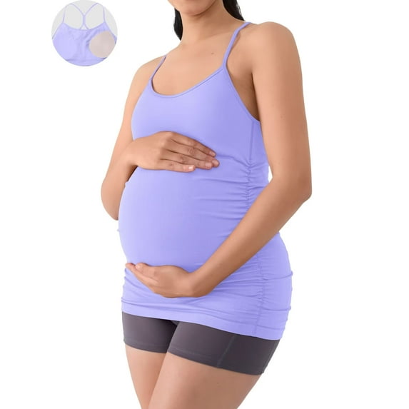 ANFERRY Maternity Tank Tops for Women Seamless Side Ruched Camisoles with Built in Bra Scoop Neck Y Back Pregnancy Basic Shirt