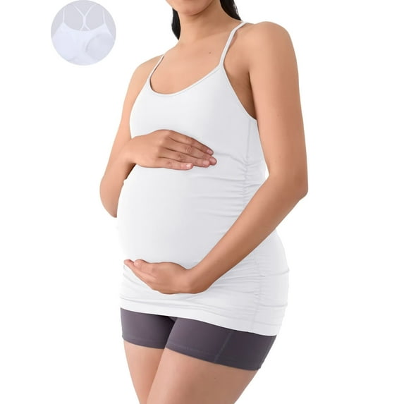 ANFERRY Maternity Tank Tops for Women Seamless Side Ruched Camisoles with Built in Bra Scoop Neck Y Back Pregnancy Basic Shirt