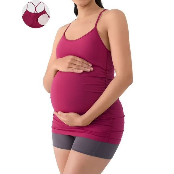 ANFERRY Maternity Tank Tops for Women Seamless Side Ruched Camisoles with Built in Bra Scoop Neck Y Back Pregnancy Basic Shirt