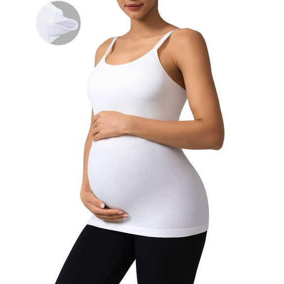 ANFERRY Maternity Tank Tops with Built in Bra Women Seamless Ribbed Camisole Scoop Neck Adjustable Straps Pregnancy Workout Top
