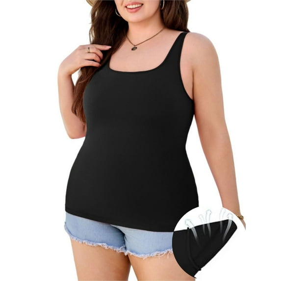 ANFERRY Plus Size Tank Tops for Women Removable Built in Bra Camisoles Square Neck Adjustable Straps Vest