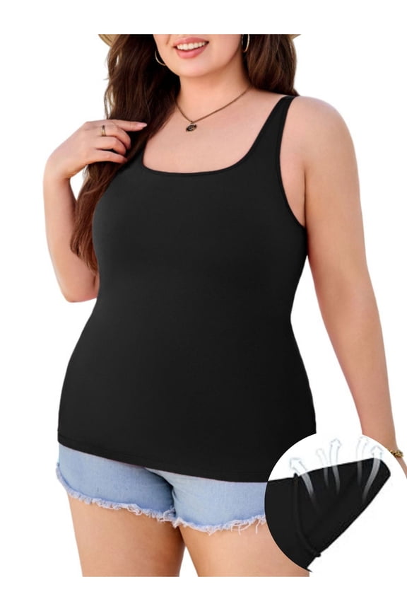 Plus Size Tank Tops for Women Removable Built in Bra Camisoles Square Neck Adjustable Straps Vest