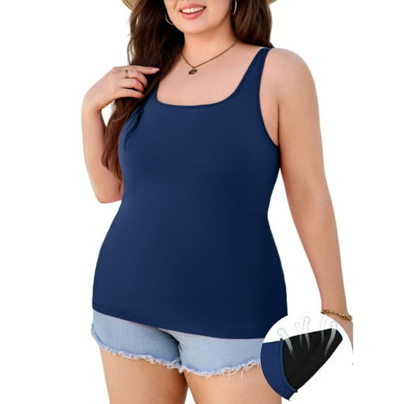 ANFERRY Plus Size Tank Tops for Women Removable Built in Bra Camisoles Square Neck Adjustable Straps Vest