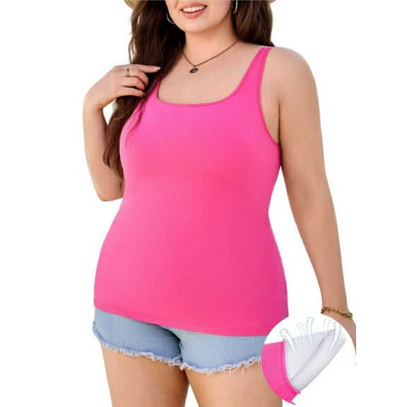 ANFERRY Plus Size Tank Tops for Women Removable Built in Bra Camisoles Square Neck Adjustable Straps Vest